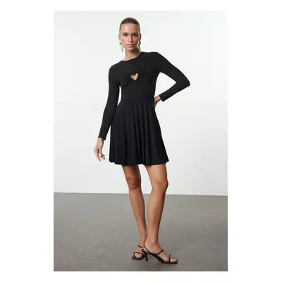 Trendyol Black A-Line Heart Detailed Knitted Chic Mini Dress