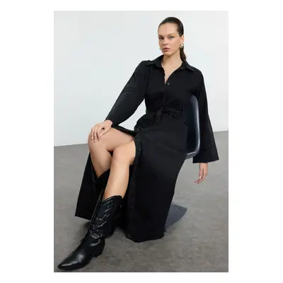 Trendyol Black Belted Maxi Modest Denim Shirt Dress