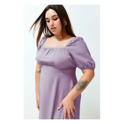 Trendyol Curve Lilac Square Neck Frilled Skirt Woven Dress