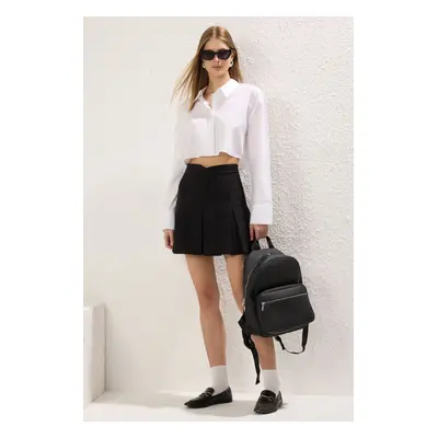 Trendyol Black Pleated Woven Skirt