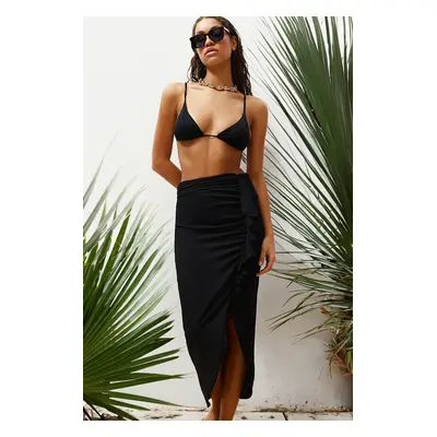 Trendyol Black Midi Woven Flounce Beach Skirt