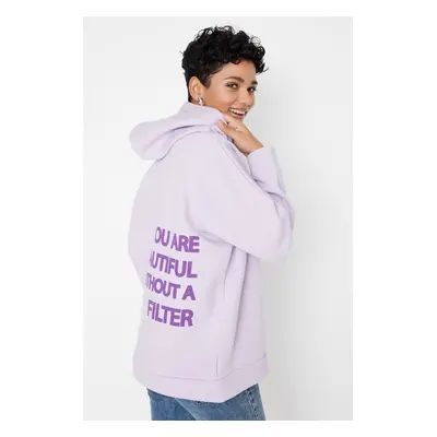 Trendyol Lilac Thick Fleece Interior Printed On the Back Oversized/Cromatic Knitted Sweatshirt