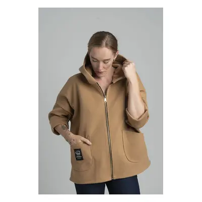 Camel transitional light jacket with hood