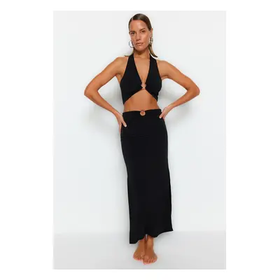 Trendyol Black Body-fitting Knitted Accessory Blouse Skirt Beach Set