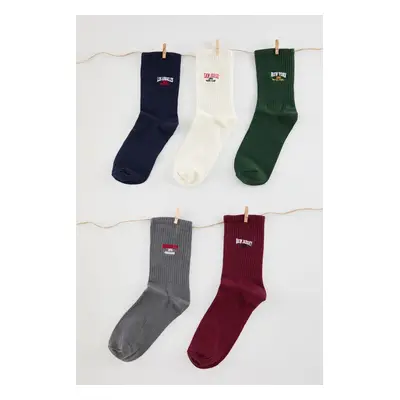 Trendyol Multicolored Unisex 5-Pack Cotton City Embroidered College-Tennis-Medium Socks