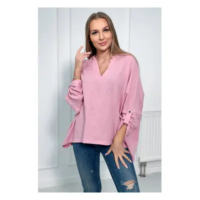 Cotton blouse with rolled up sleeves in light pink color