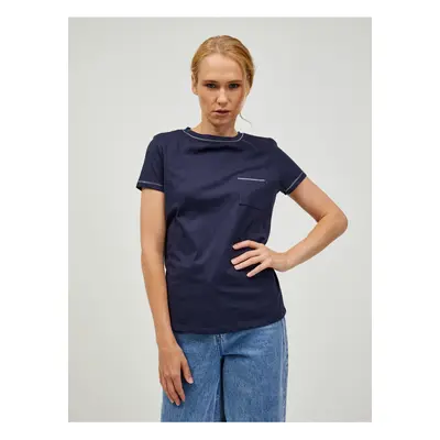 Dark blue basic T-shirt with pocket ORSAY - Women