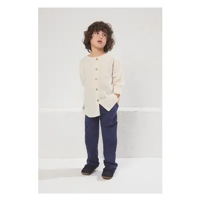 Trendyol Stone Boy Pocket Long Sleeve Shirt-Pants Set Cotton Knitted Bottom-Top Set