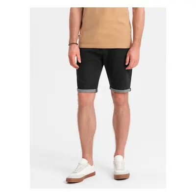 Ombre Men's denim shorts with rolled up legs - black