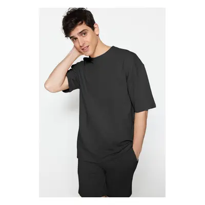 Trendyol Limited Edition Anthracite Oversize/Wide Cut Label Embroidered Textured T-Shirt