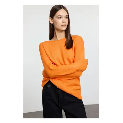 Trendyol Orange Wool Boat Neck Basic Knit Sweater