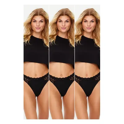 Trendyol Black 3-Pack Micro Lace Thong Knitted Panties