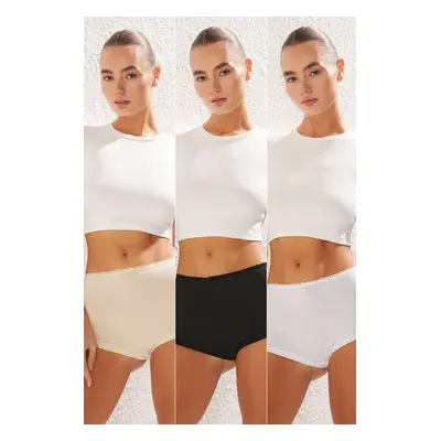 Trendyol Black-White-Skin 3-Pack Micro Rose Accessory Boxer Knitted Briefs