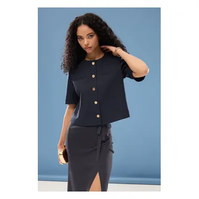 Trendyol Navy Blue Crew Neck Short Sleeve Blazer Jacket