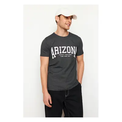 Trendyol Black Regular Cut Textured Text Printed T-Shirt