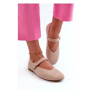 Boto Bézs csatos Faux Suede Balerina Flats Anlofi