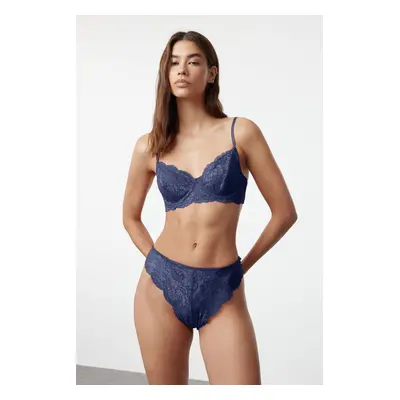 Trendyol Navy Blue Lace Rope Strap Underwire Coverless Knitted Underwear Set