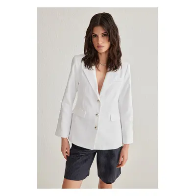 Trendyol Ecru Fitted Gabardine Button Detailed Blazer Jacket