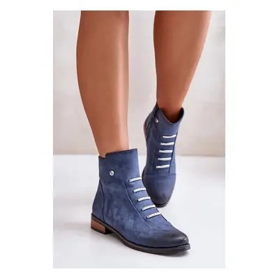 Insulated women's ankle boots with a flat heel blue labise