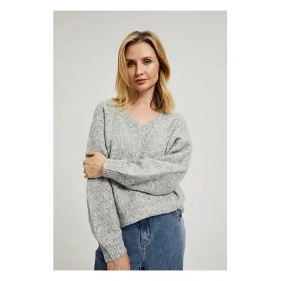 Women's sweater with V-neck and ribbed cuffs MOODO - gray