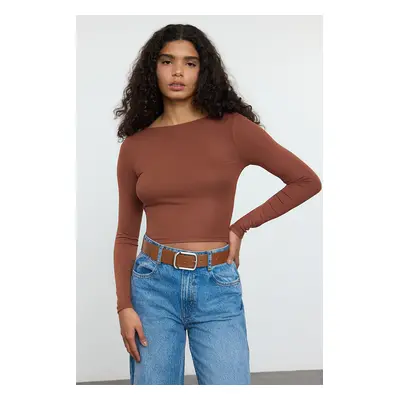 Trendyol Brown Boat Neck Slim/Fits Regular Size Knitted Blouse