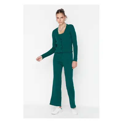 Trendyol Emerald Green Ribbed Blouse, Cardigan, Pants, Sweater Top-Top Suit