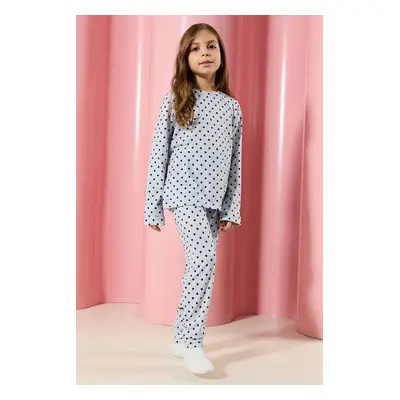 Trendyol Grey Unisex Polka Dot Pajama Set Knitted Top-Bottom Set