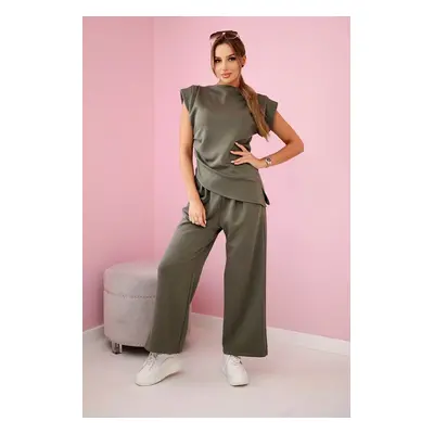 Kesi Włoski Set asymmetrical blouse + pants khaki