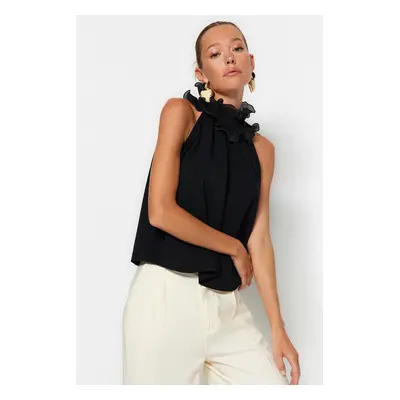 Trendyol Black Collar Detailed Smart Crepe Knitted Blouse