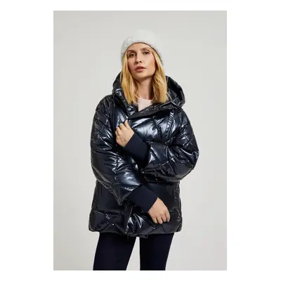 Women's quilted metallic jacket MOODO - dark blue