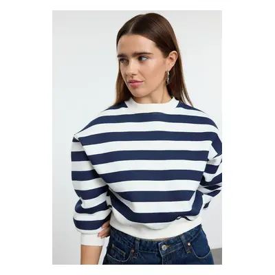 Trendyol Navy Blue Striped Regular/Normal Pattern Knitted Sweatshirt