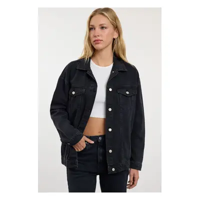 Trendyol Black Woven Mixed Oversize Denim Jacket