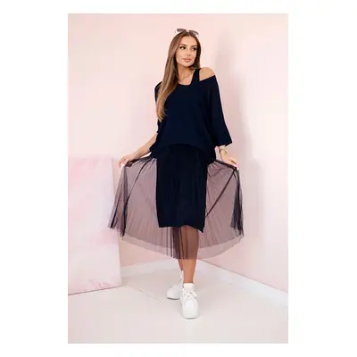 Kesi Włoski Pleated dress with an openwork sweater navy blue