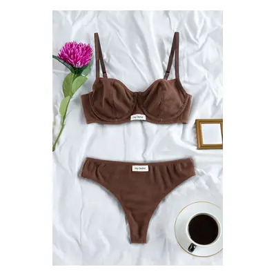 Trendyol Brown Ribbed Label Detailed Capless Knitted Underwear Set