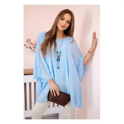 Kesi Włoski Oversized Women's Blouse Made of Viscose with a Necklace Blue