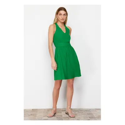 Trendyol Green A-Line Halter Neck Midi Woven Dress with Gipe Detail on the Back