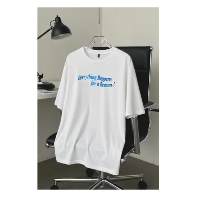 Trendyol White Unisex Oversize/Wide Cut Slogan Print 100% Cotton T-Shirt