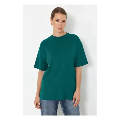 Trendyol Emerald Green 100% Cotton Premium Oversize/Wide Fit Crew Neck Knitted T-Shirt