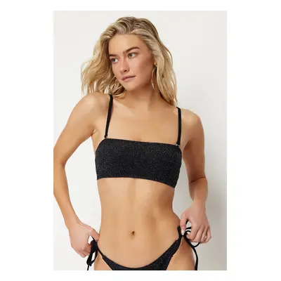 Trendyol Black Strapless Silvery Bikini Top