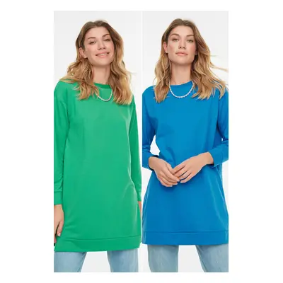 Trendyol Blue-Green 2-Pack Crew Neck Basic Knitted Sweatshirt