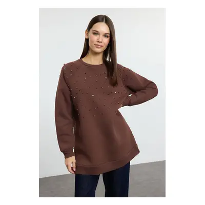 Trendyol Brown Raised Stone Accessory Sweatshirt