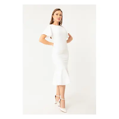 Lafaba Women's White Flounce Midi Dress