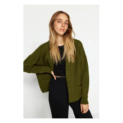 Trendyol Khaki széles szabású puha textúrájú zsebrészlet kötöttáru Cardigan