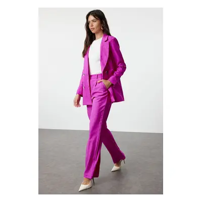 Trendyol Fuchsia Linen Look Woven Jacket Trousers Bottom-Top Set