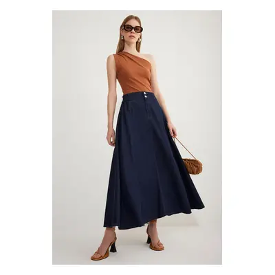 Trendyol Dark Blue Flounce Elastic Waist Maxi Denim Skirt