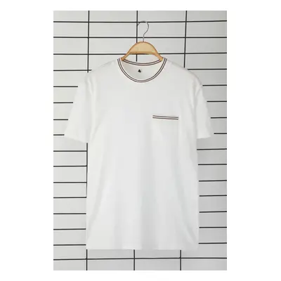 Trendyol Ecru Regular/Normal Cut Pocket and Tricot Band Detail 100% Cotton Basic Tok T-shirt