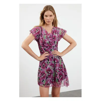 Trendyol Multicolored Floral Patterned A-Line Cowl Neck Mini Woven Dress