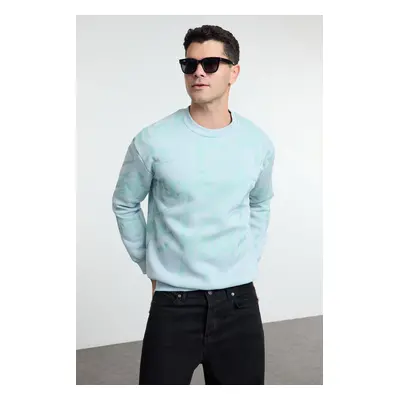 Trendyol Ice Blue Regular/Normal Cut Printed Polar Fleece Inside/Warm Sweatshirt