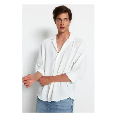 Trendyol White Oversize Fit Open Collar Summer Linen Look Shirt