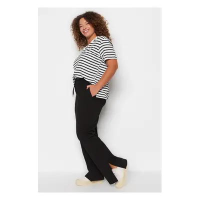 Trendyol Curve Black Straight Fit Thin Slit Knitted Plus Size Sweatpants